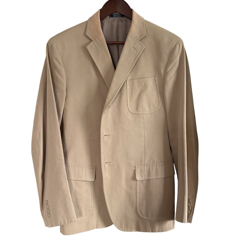 Rugby Ralph Lauren Men’s Size 42L Khaki Cotton Blazer Sport Coat Jacket *Read*